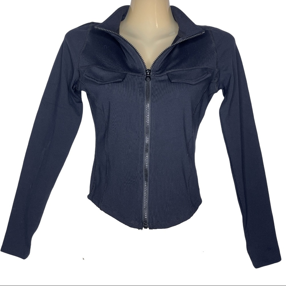 Long Sleeve Black Crop Jacket Chunky Front Zipper Junior's Size XS